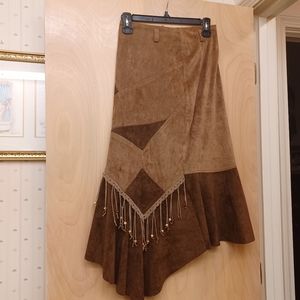 Brown Fringe Boho Prairie Western Skirt y2k vintage S